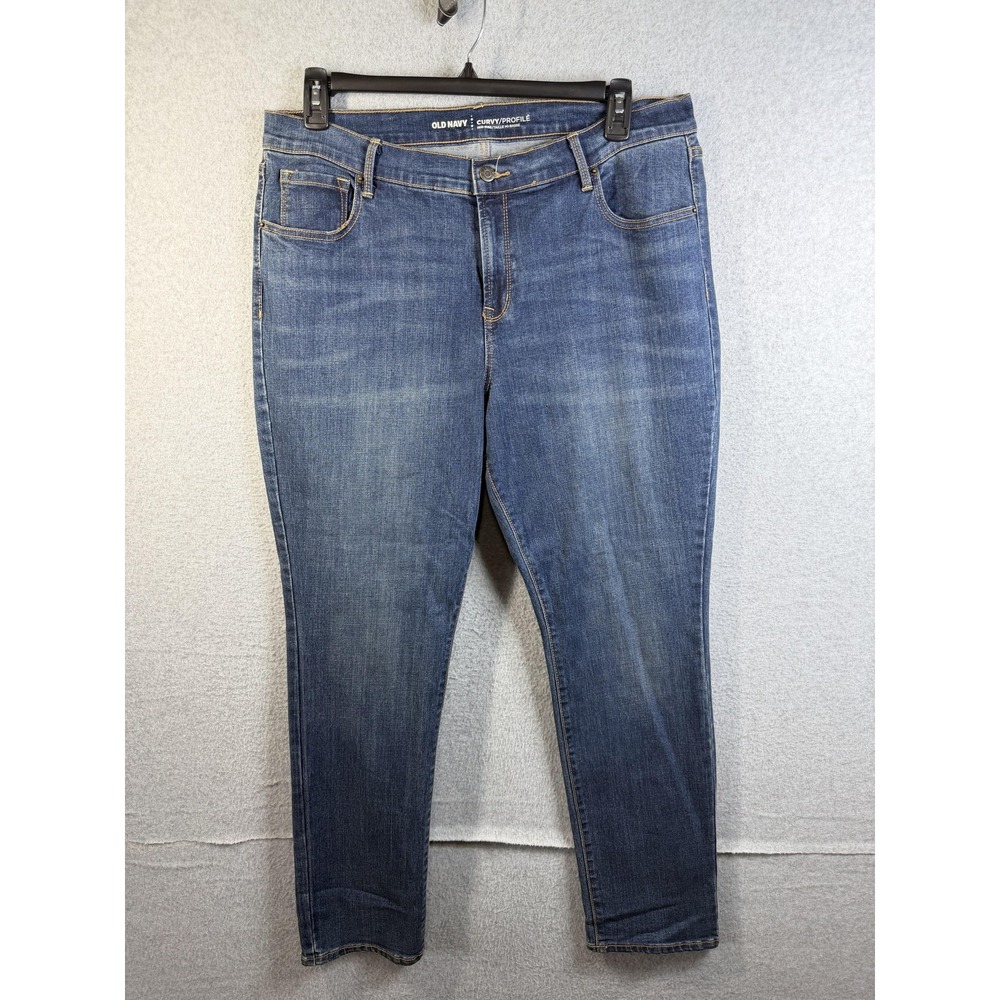 Old Navy Curvy Profile Jeans Womens 16 Petite Blue Mid Rise Skinny Stretch Denim